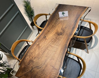 Dark Walnut Epoxy Dining Table with Metal Legs (82.60x39.30)