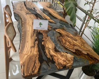 Epoxy olive table, Living room table, Custom live edge epoxy resin dining table,  Color pigment epoxy, Dining room table