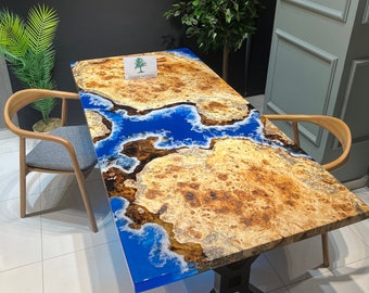 Blue Epoxy Wave Dining Table: Mazel Tree Wood, 75" Conference Table