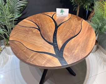 Custom cutting table, Round table, Handmade Round Walnut Dining Table: Solid Wood Kitchen Table
