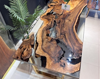 Dining room table, Epoxy walnut table,  Custom live edge epoxy resin dining table, Dining room table, Walnut table
