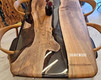 Custom Walnut Epoxy River Dining Table: Ultra Clear Resin
