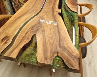 Walnut table, dining room table, epoxy dining room table,custom design dining table,dinner table