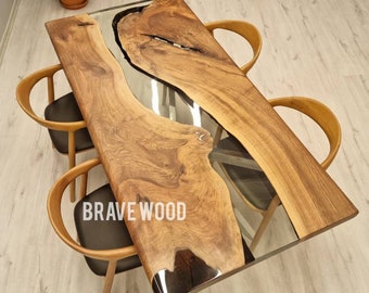 Walnut Epoxy River Table: Ultra Clear Resin Dining Table