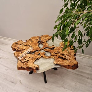 Olive Wood Coffee Table with Epoxy Resin: Round End Table