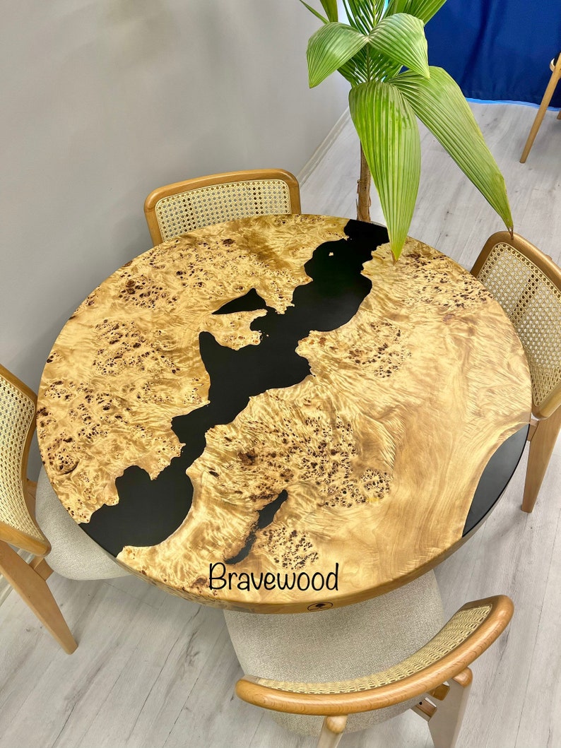 Resin River Dining Table Round Epoxy Table Black Table Etsy