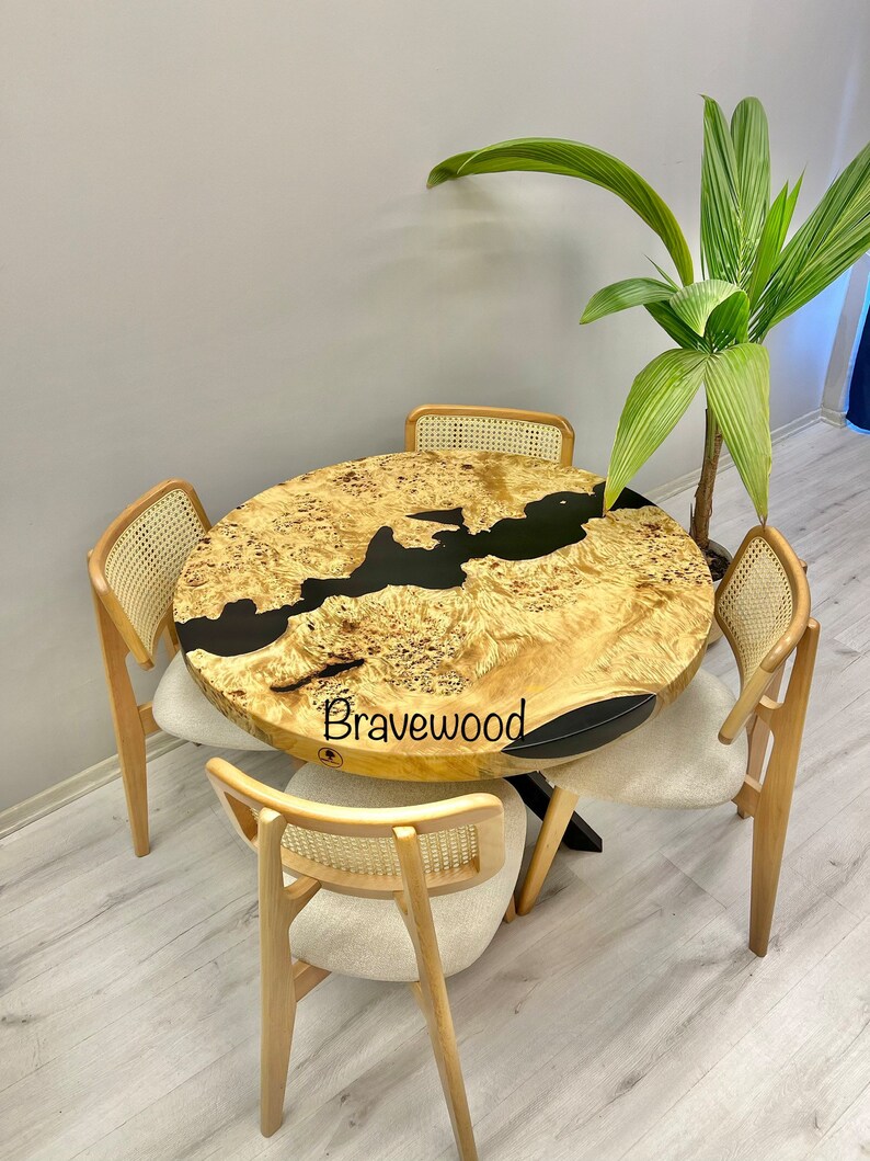 Resin River Dining Table Round Epoxy Table Black Table Etsy