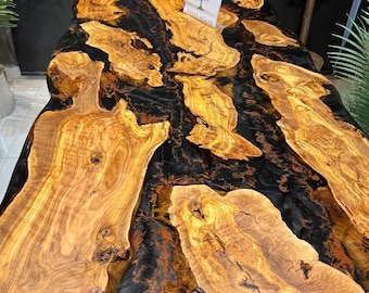 Handmade Olive Wood Epoxy Dining Table: Custom River Table