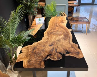 Walnut Epoxy table, Black Epoxy table, Kitchen table, Dining room table, Desk table