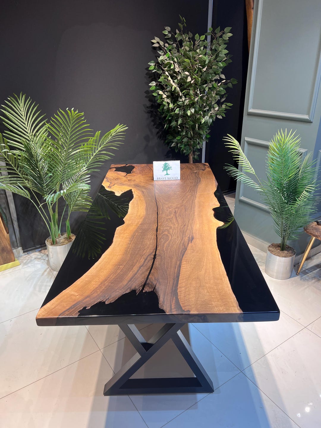 ブラックエポキシウォールナットダイニングテーブル（78.7インチ×36