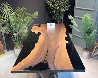 Black Epoxy Walnut Dining Table (78.7”x36")