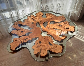 Olive Wood Coffee Table: Clear Epoxy Resin River Table