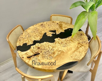 Round Mappa Burl Resin River Dining Table: Custom Epoxy Design