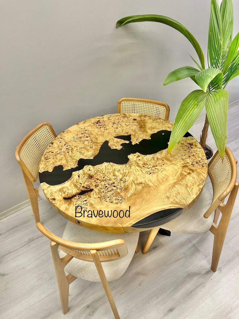 Resin River Dining Table Round Epoxy Table Black Table Etsy