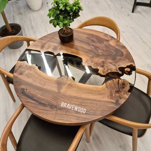 Epoxy Rundtisch, klarer Epoxidharz-Tisch, Walnusstisch, runder Couchtisch