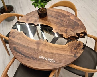Handmade Walnut Round Coffee Table: Clear Epoxy Resin Design