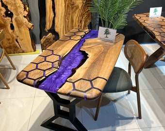 Honeycomb Epoxy Black Walnut Dining Table