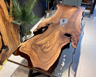 Epoxy Walnut Dining Table: Handmade River Table (114" x 43")
