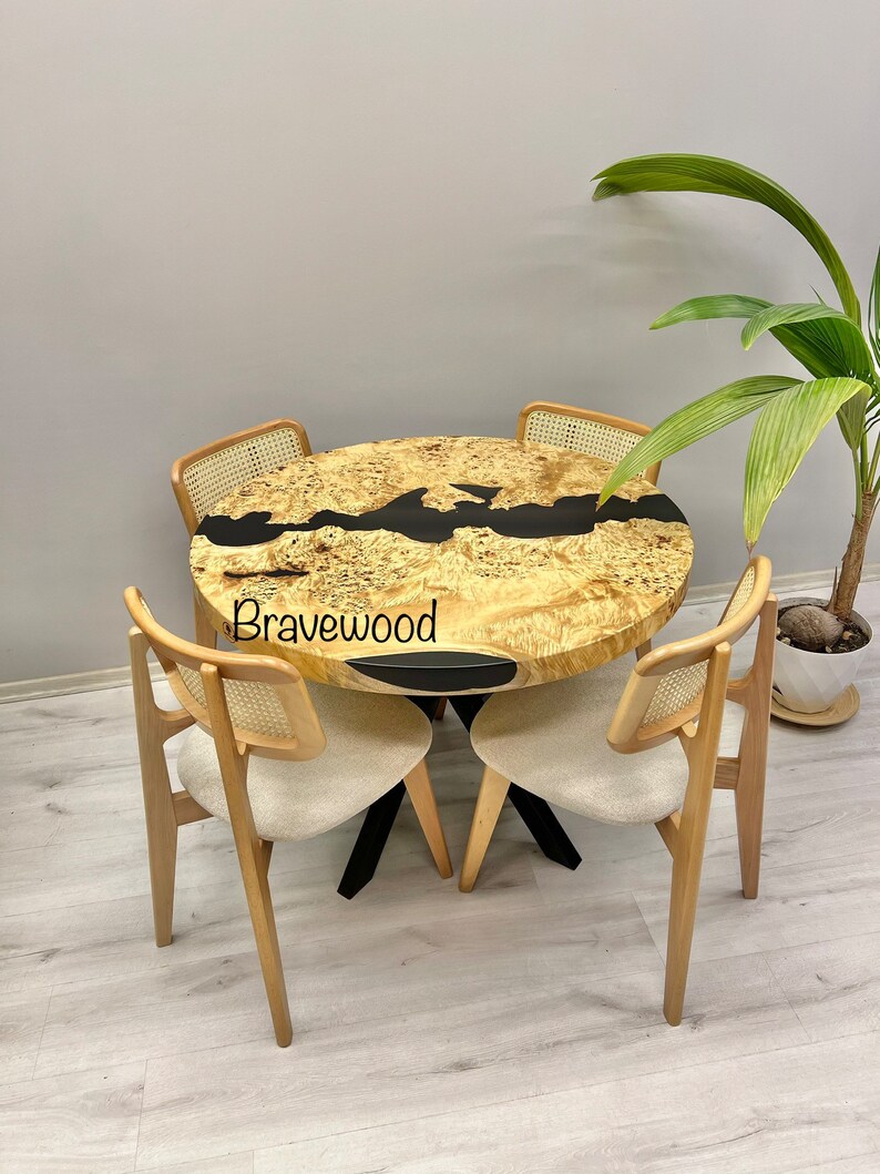 Resin River Dining Table Round Epoxy Table Black Table Etsy