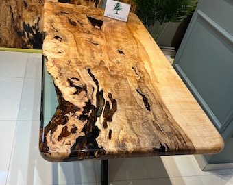 Handmade Ash Wood Dining Table: Special Design Epoxy Kitchen Table