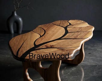 Custom cut dining table, Walnut table, Living room table, Special design dining table, Epoxy table