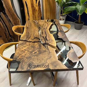 Dinner table,Dining room table, Dinner epoxy table, Epoxy dining table, Kitchen dining table,Solid wood dining table, in stock, walnut wood