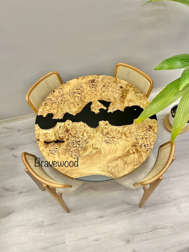 Resin River Dining Table Round Epoxy Table Black Table Etsy