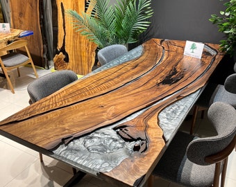 Gray Epoxy Walnut Dining Table: 94.4" Modern Conference Table