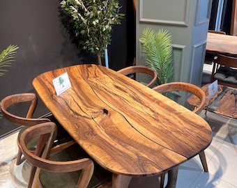 Handmade Walnut Dining Table: Modern Log Table with Soft Edges