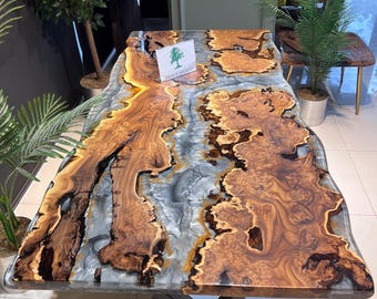 Oleaster Wood Epoxy Dining Table: Custom Live Edge Resin