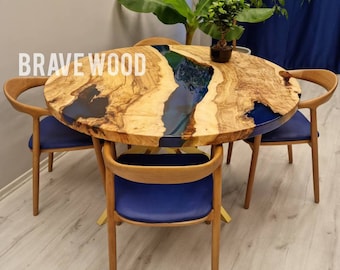Handmade Ash Wood Epoxy Round Table: Custom Dining or Coffee Table