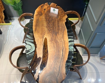 Oval Walnut Dining Table: Ultra Clear Epoxy Resin, Wave Design (94.50"x43.30")