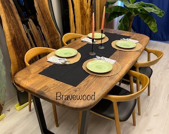 Ellipse Edged Walnut Dining Table: Custom Solid Wood Table