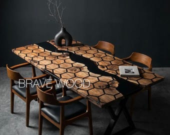 Honeycomb Black Walnut Epoxy Dining Table