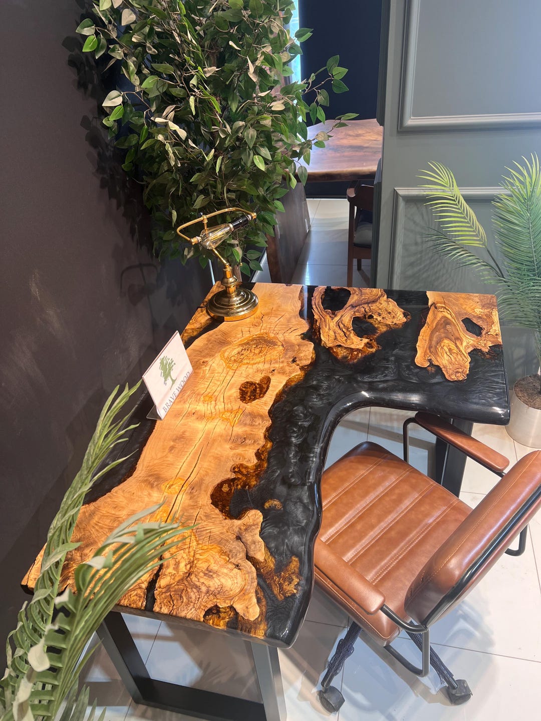 Epoxy Olive Wood Desk: Metallic Resin Work Table (50”x24”/ 40”x24”) - Etsy