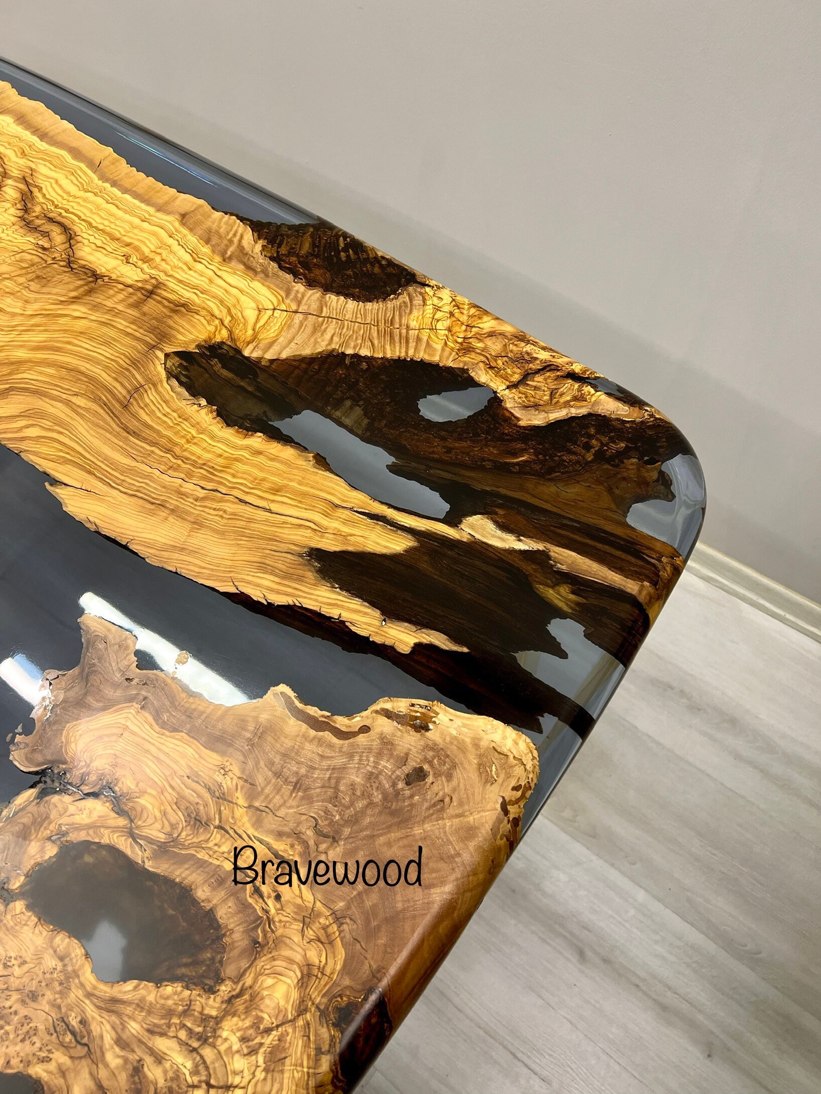 Olive Wood Epoxy Table Blue Epoxy Table Dining Room Table Etsy