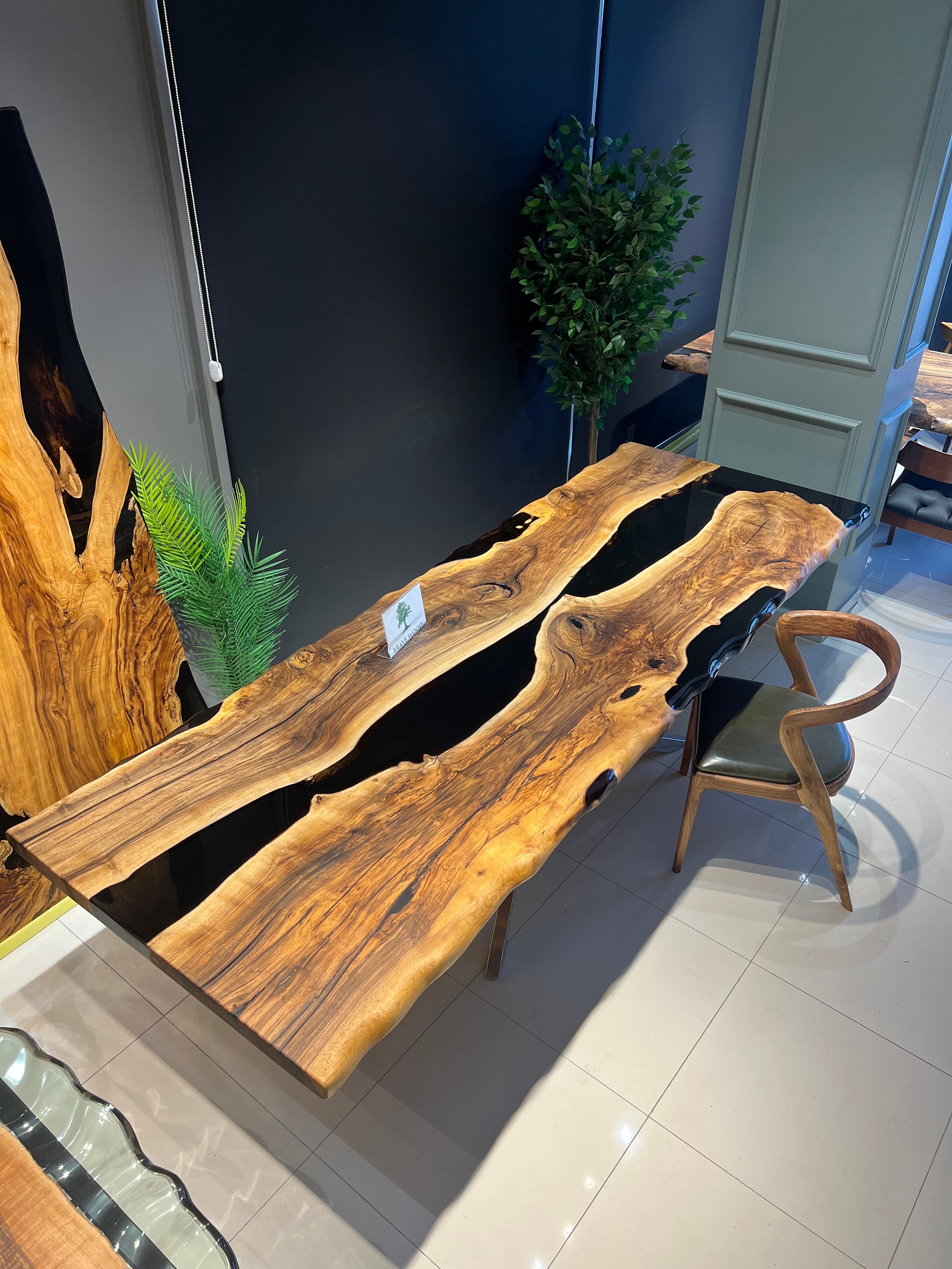 Custom live edge epoxy resin table, Black epoxy table by Brave Wood