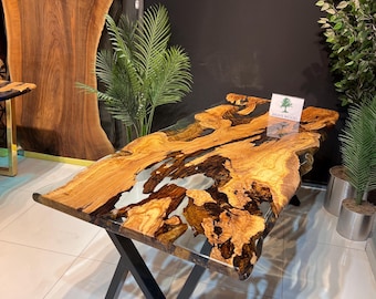 Epoxy Olive Wood Dining Table: Custom Live Edge Conference Table (80x36)
