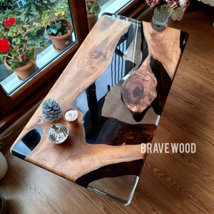 Walnut Epoxy Coffee Table: Clear Resin River Center Table