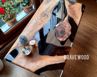 Walnut Epoxy Coffee Table: Clear Resin River Center Table