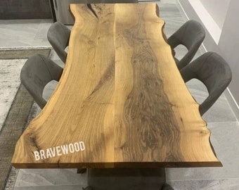 Handmade Walnut Live Edge Dining Table: Custom Log Table