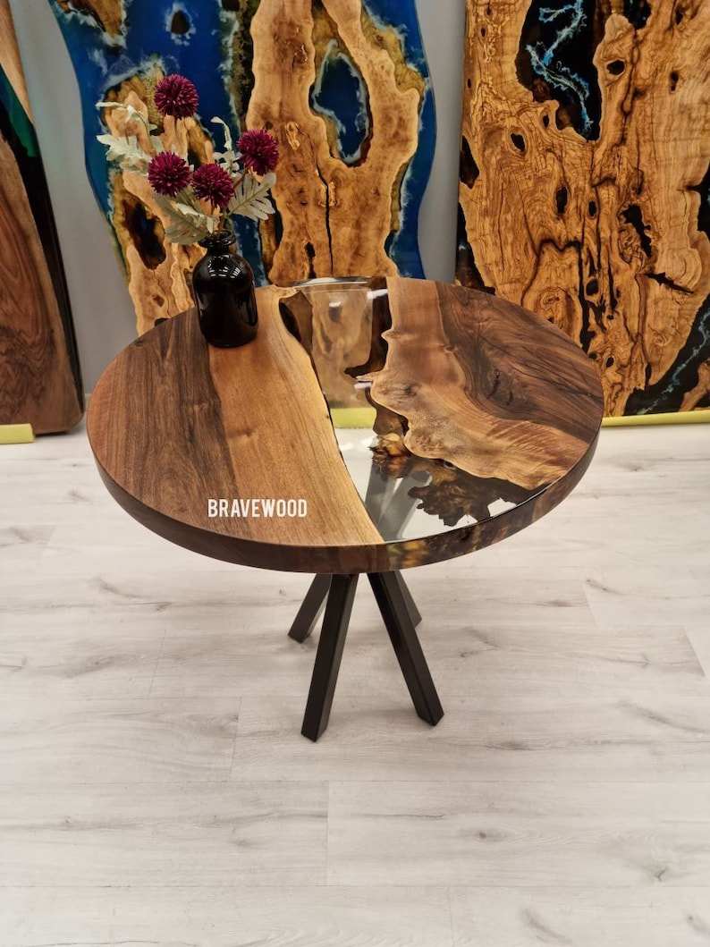 Epoxy Round Table Clear Epoxy Resin Table Walnut Table Etsy