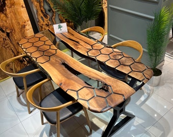 Honeycomb Epoxy Black Walnut Dining Table (78.74x39.3)