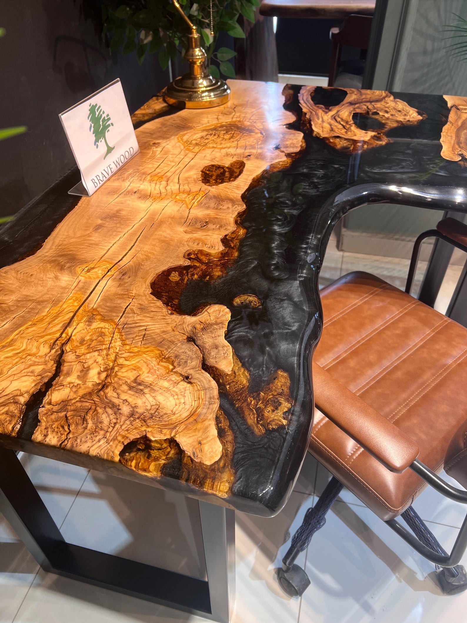 Epoxy Olive Wood Desk: Metallic Resin Work Table (50”x24”/ 40”x24”) - Etsy
