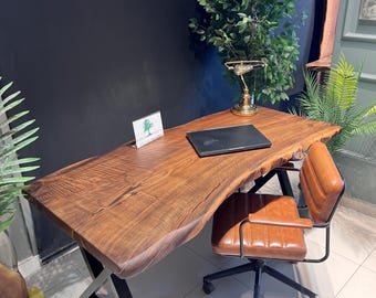 Handmade Walnut Wood Desk, Custom Office Desk with Hairpin Legs