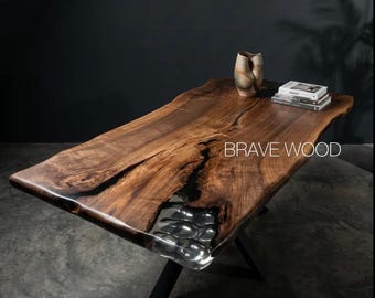Dark Walnut Epoxy River Dining Table, Metal Legs (78.7x39.30)