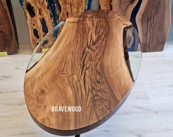Oval Epoxy Dining Table: Custom Walnut Wood, Clear Resin