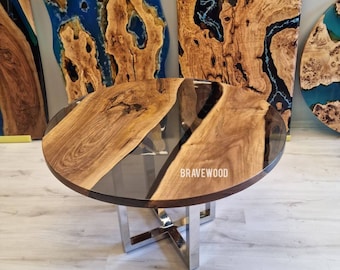 Custom Smoke Epoxy River Coffee Table: Round Walnut Wood