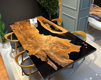 Custom Walnut Epoxy River Dining Table: Ultra Clear Resin