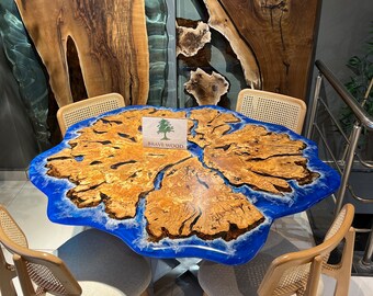 Handcrafted Olive Wood Epoxy Round Dining Table - 52"
